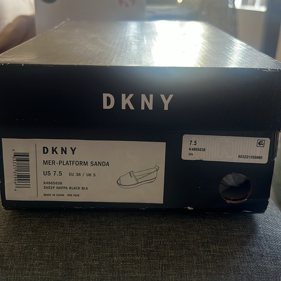 DKNY Black Leather Platform Espadrille Peep Toe 7.5 - Picture 2 of 7